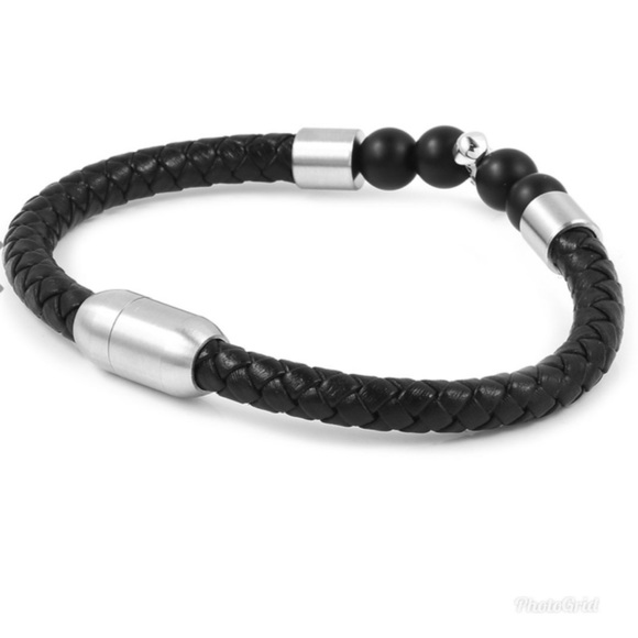 Bk Agate Austrian Crystal, Leather Arrow Bracelet - Picture 3 of 5